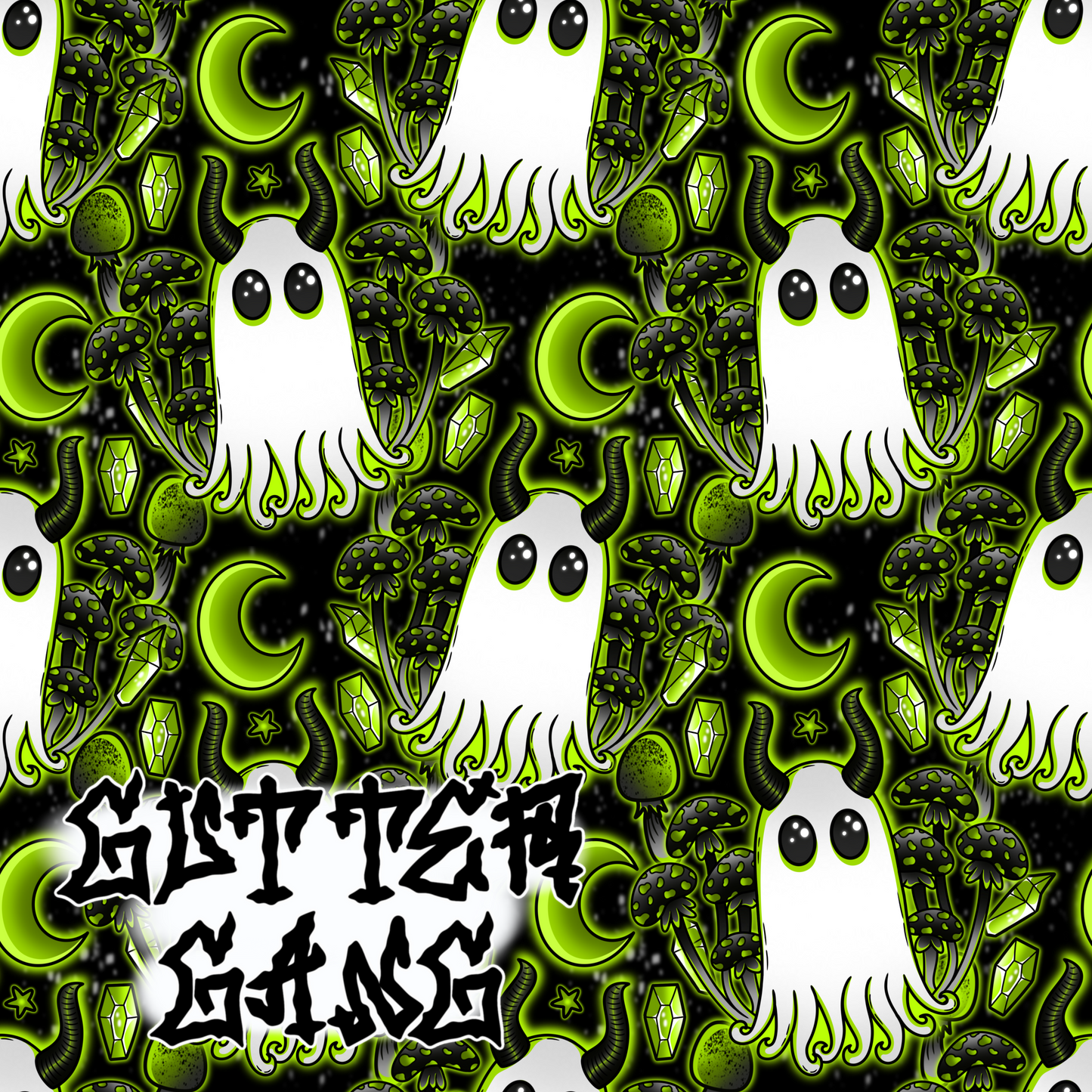 Green Haunted Mushies Seamless File