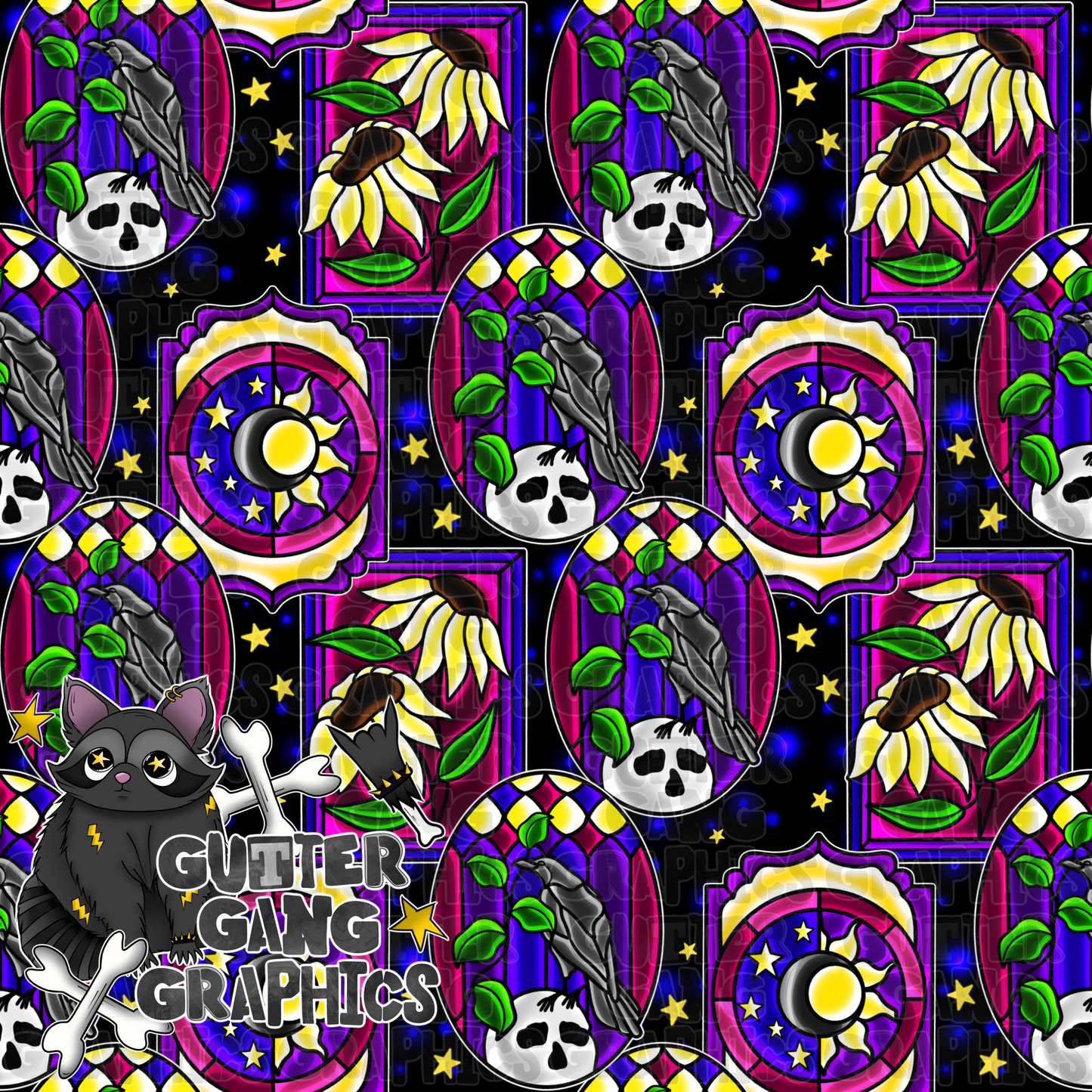 Stained Glass Sunny Crows Seamless File