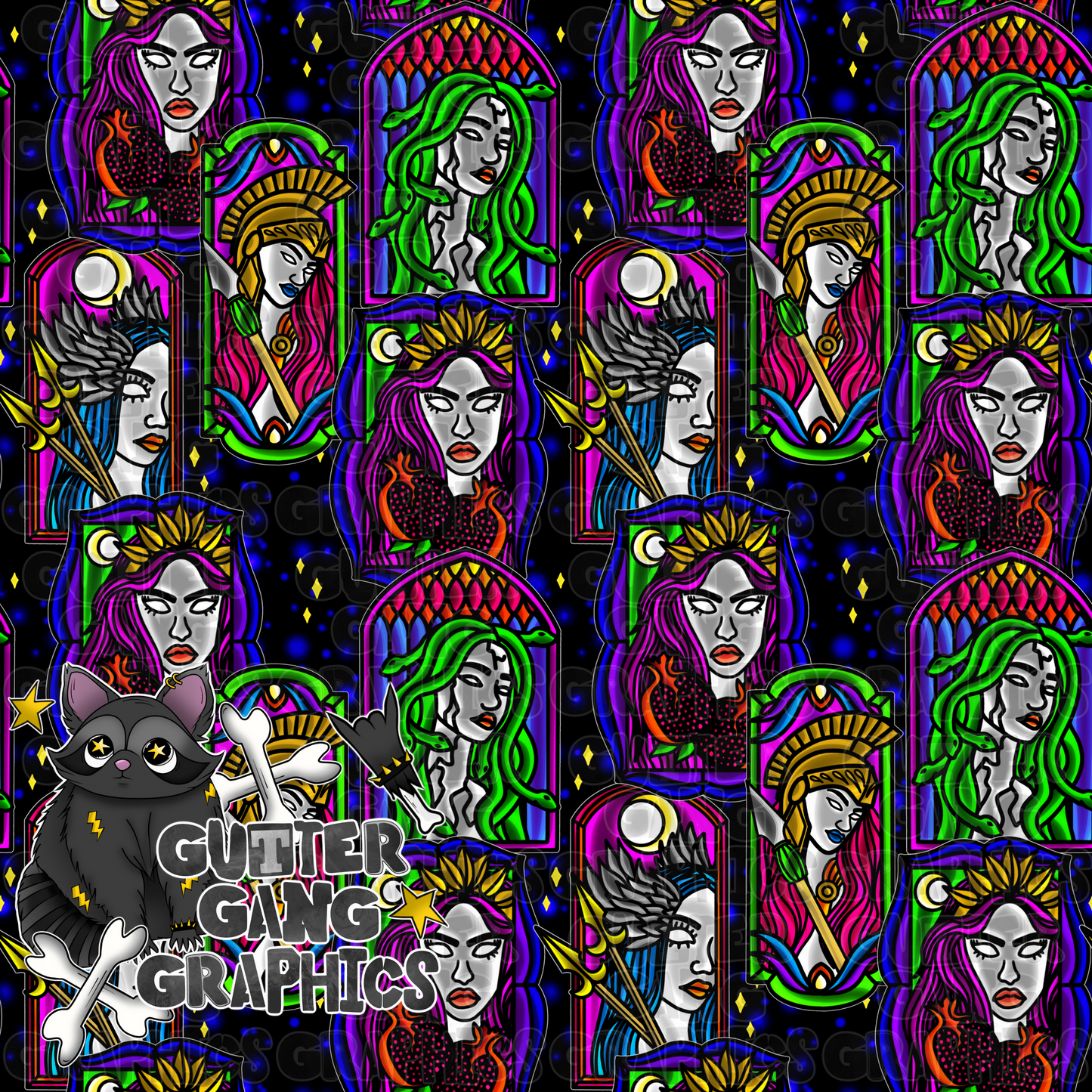 Stained Glass Goddesses Seamless File