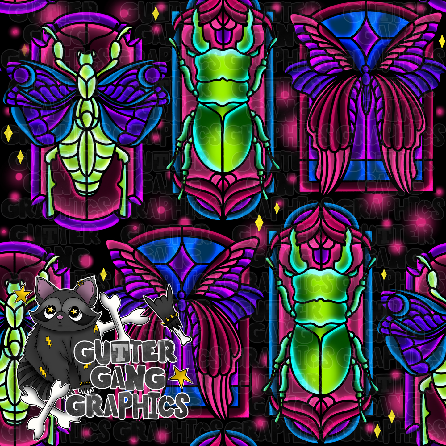 Stained Glass Bugs Seamless File