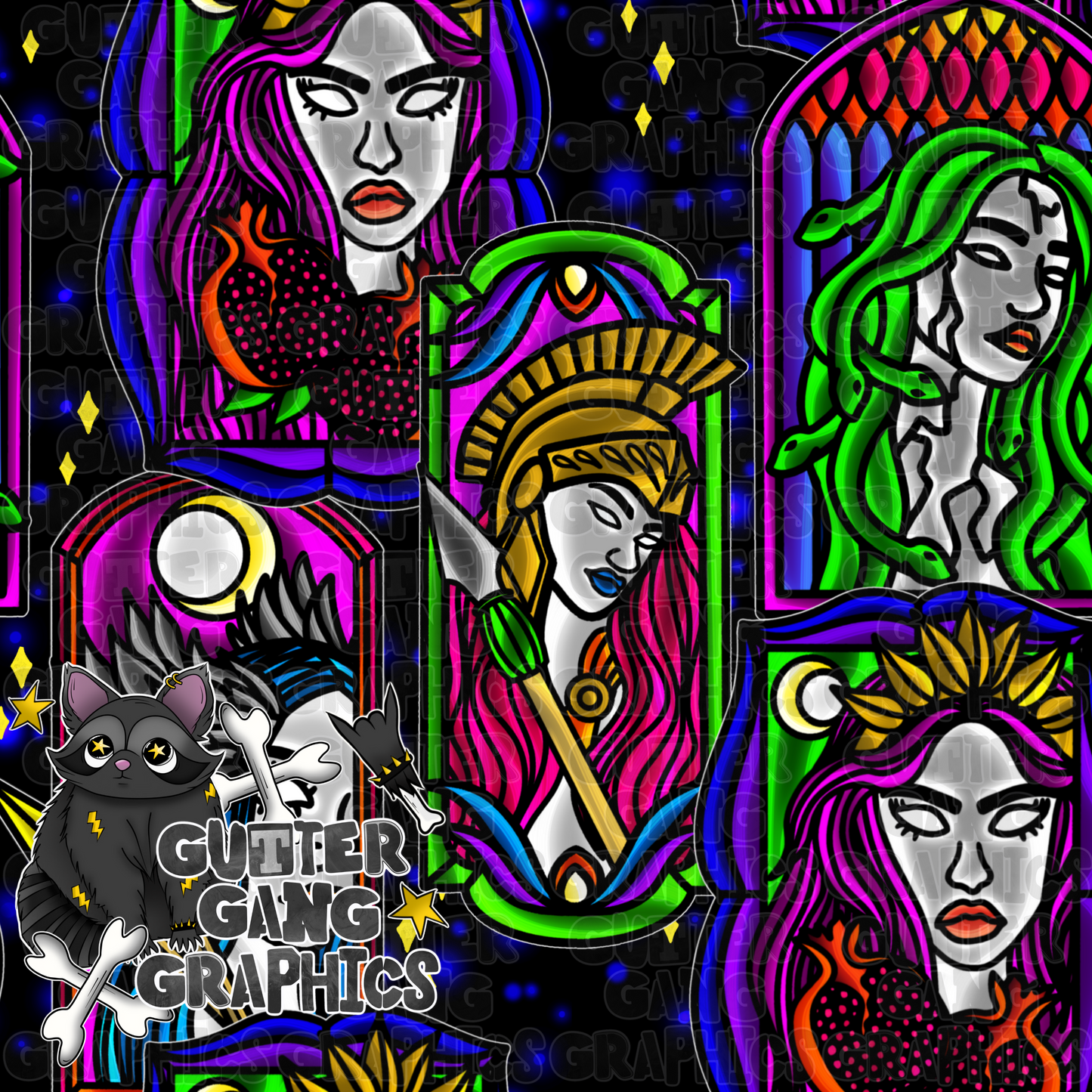 Stained Glass Goddesses Seamless File