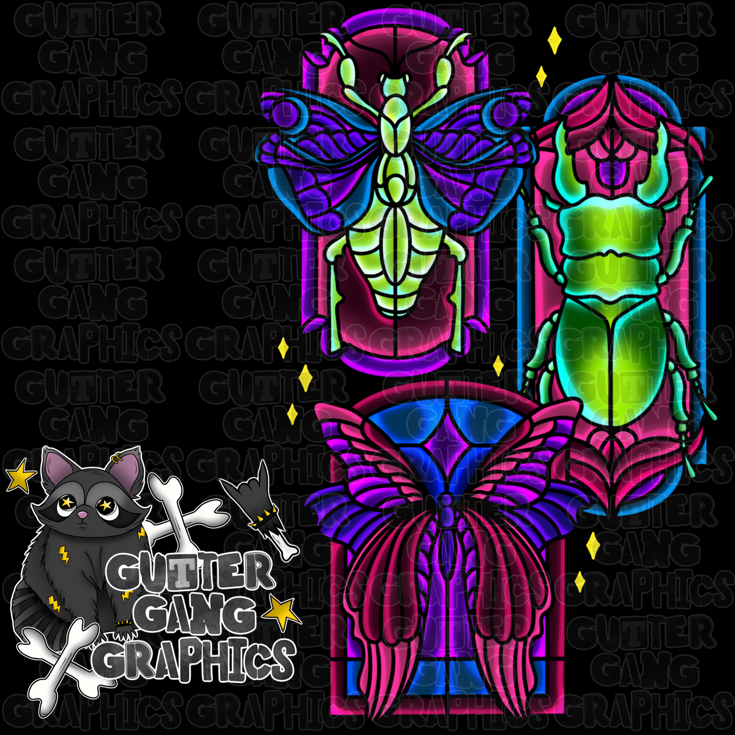 Stained Glass Bugs PNG