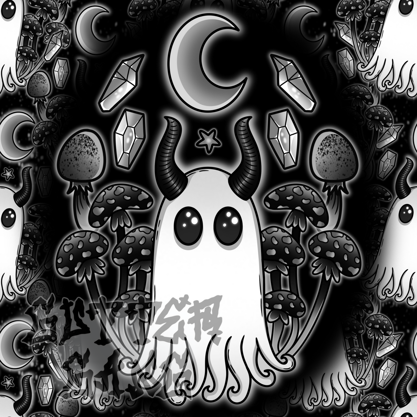 B&W Haunted Mushies PNG