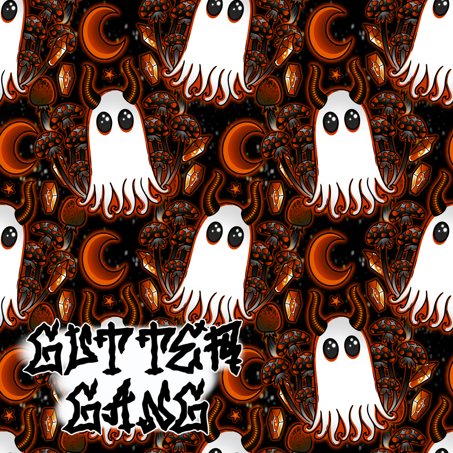 Orange Haunted Mushies Seamless File