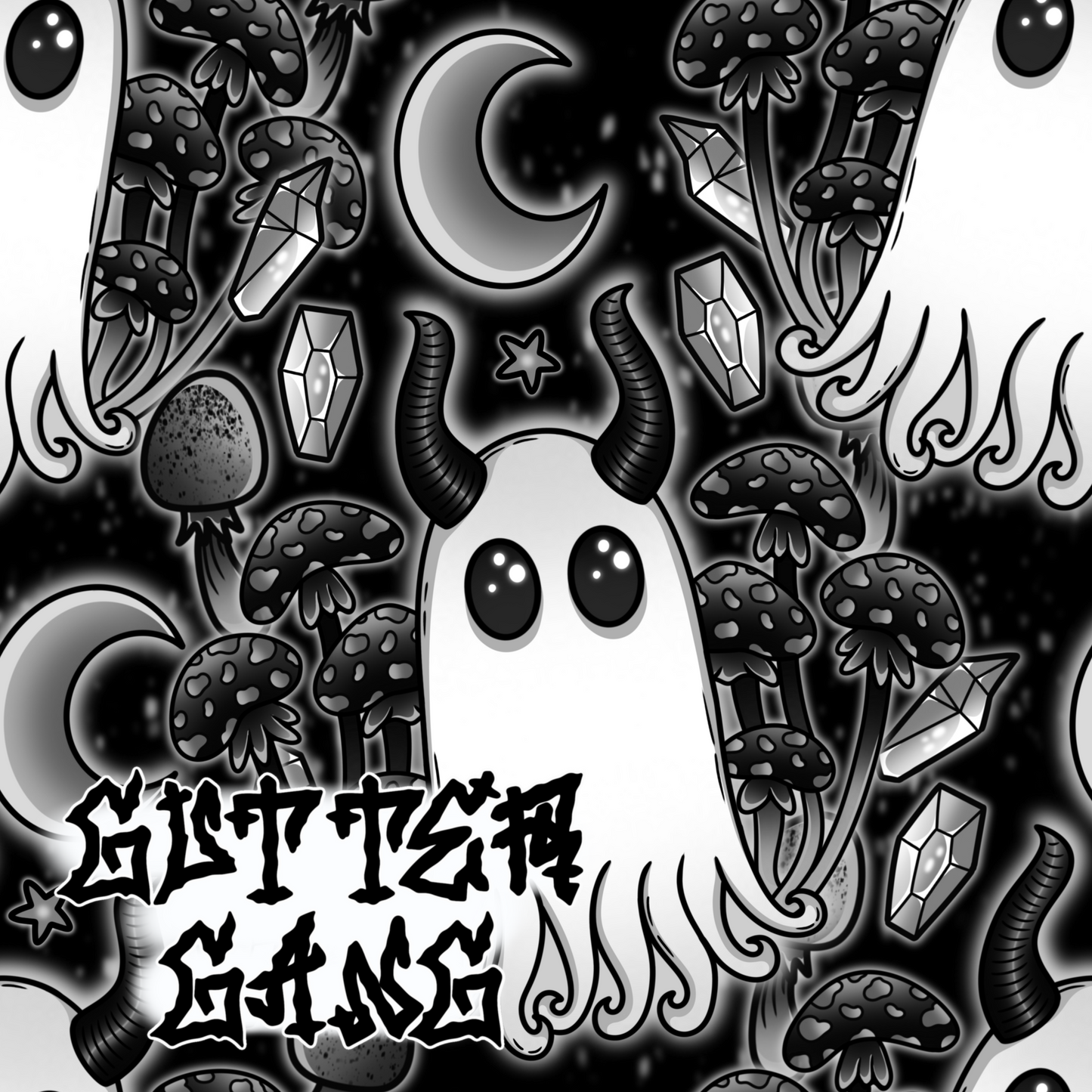 B&W Haunted Mushies Seamless File