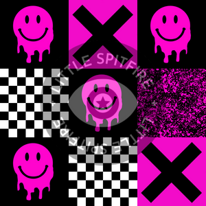 Neon Pink Drippy Smiles Checkerboard Seamless File