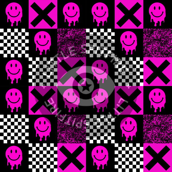 Neon Pink Drippy Smiles Checkerboard Seamless File