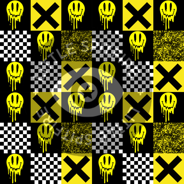 Yellow Drippy Smiles Checkerboard Seamless File