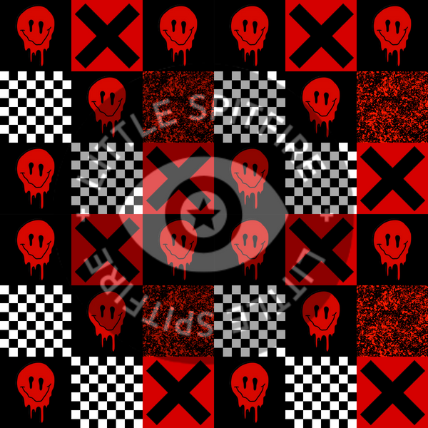 Red Drippy Smiles Checkerboard Seamless File