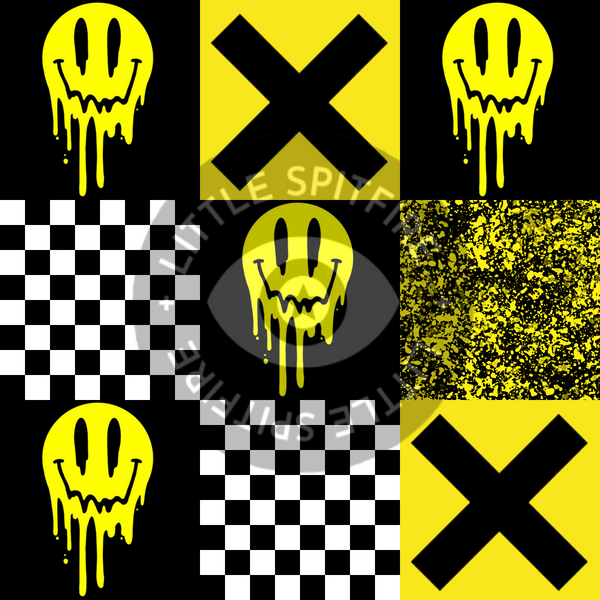 Yellow Drippy Smiles Checkerboard Seamless File