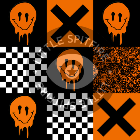 Orange Drippy Smiles Checkerboard Seamless File