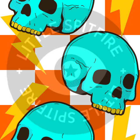 Retro Skulls on orange checkers Seamless File