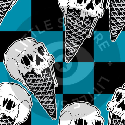 I Scream on teal & black checkers Seamless File