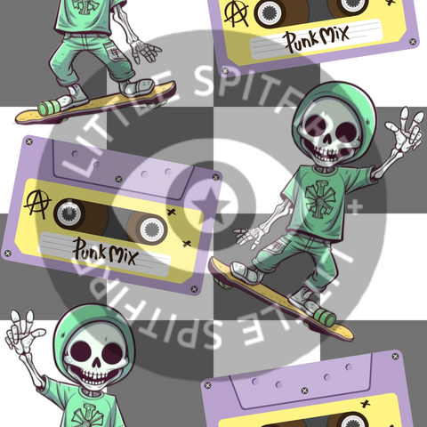 Skater & Cassette on grey Seamless File