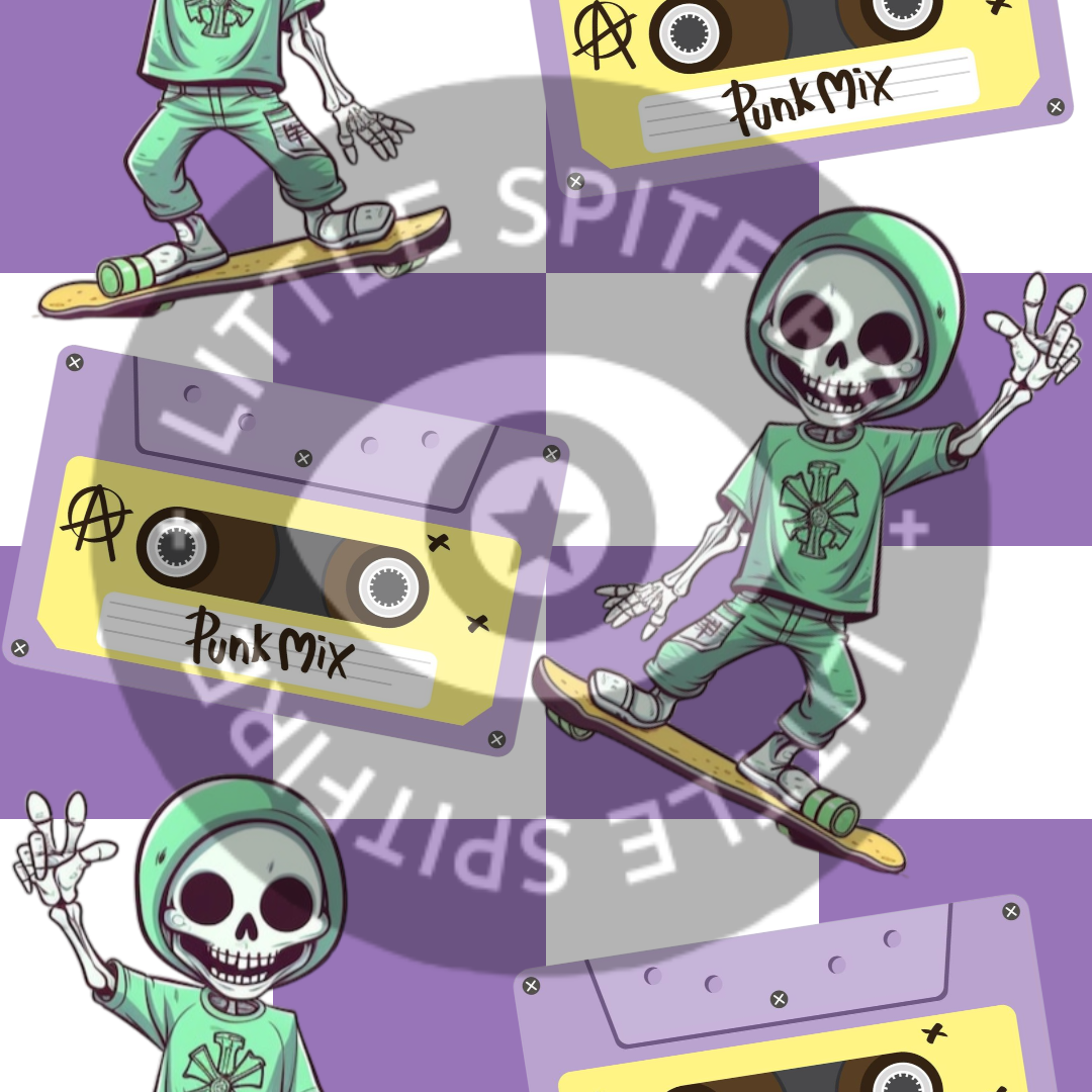 Skater & Cassette on lilac Seamless File