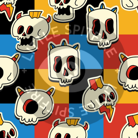 Retro Skulls on Checkerboard Seamless File