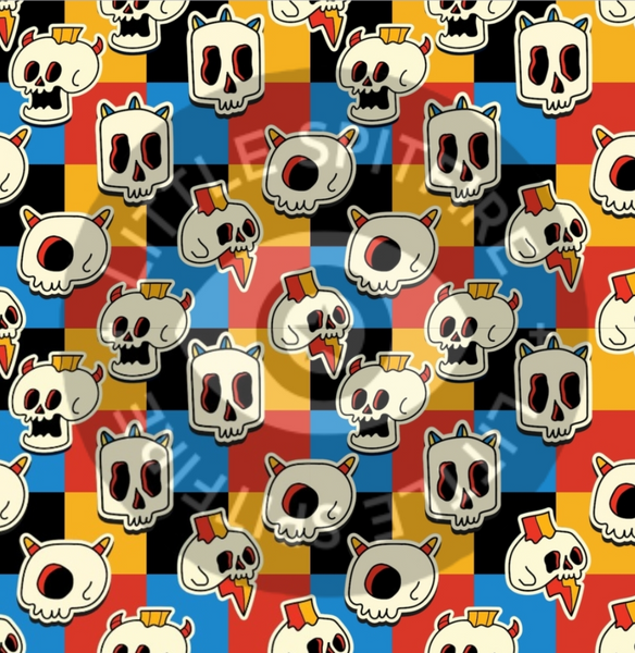 Retro Skulls on Checkerboard Seamless File