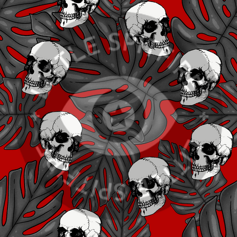 Red Monstera Leaf w skulls Seamless File