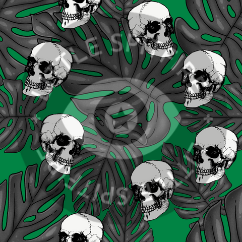 Green Monstera Leaf w skulls Seamless File