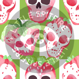 Skull-berry on green checkers Seamless File