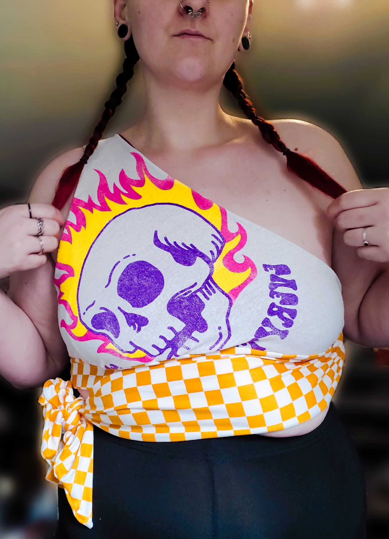 Ready To Ship Flaming Skull Tie Top XL